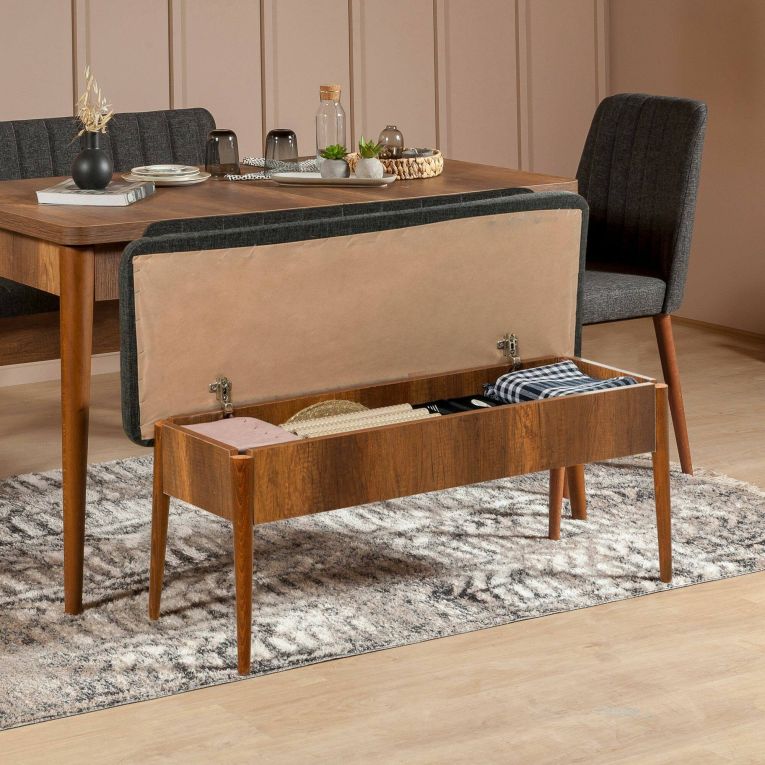 Panca Marrone Noce Nero Antracite Peso Supportato 150 kg Colore Struttura Nero 110x40x85h cm, Altezza Seduta 48 cm - Salento