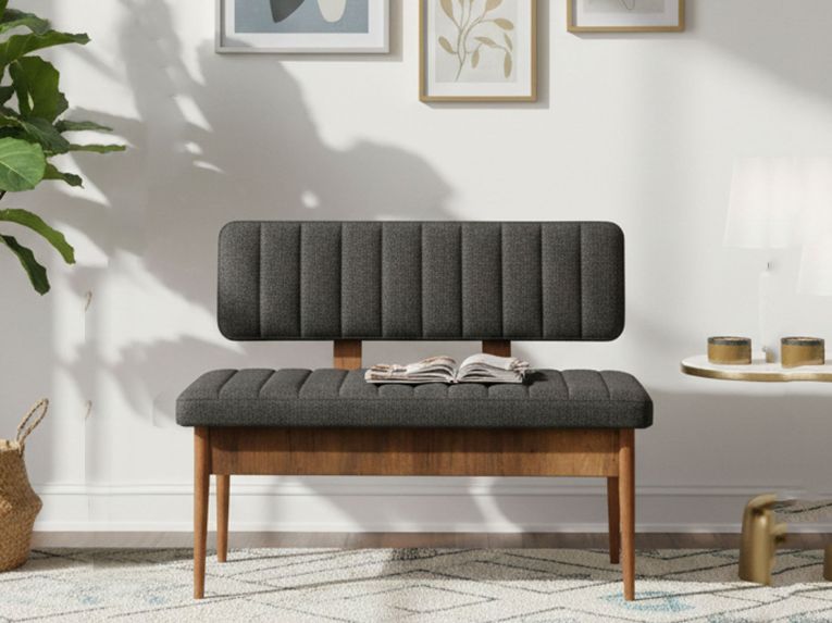 Panca Marrone Noce Nero Antracite Peso Supportato 150 kg Colore Struttura Nero 110x40x85h cm, Altezza Seduta 48 cm - Salento