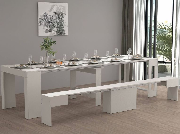 Panca moderna estensibile bianca 290x25x45h cm - Yutu