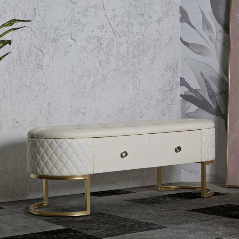 Panca shabby bianca e oro 120x40x43h cm - Golfo