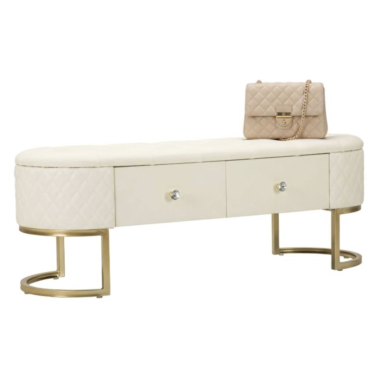 Panca shabby bianca e oro 120x40x43h cm - Golfo