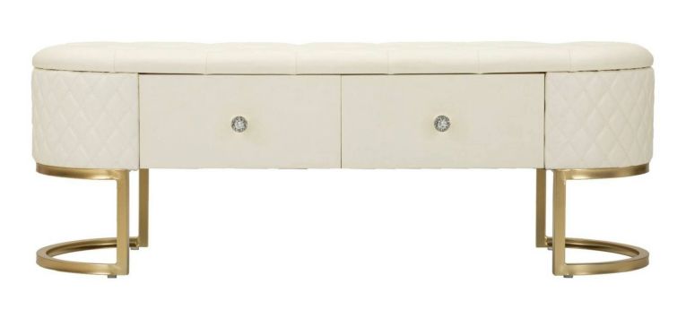 Panca shabby bianca e oro 120x40x43h cm - Golfo