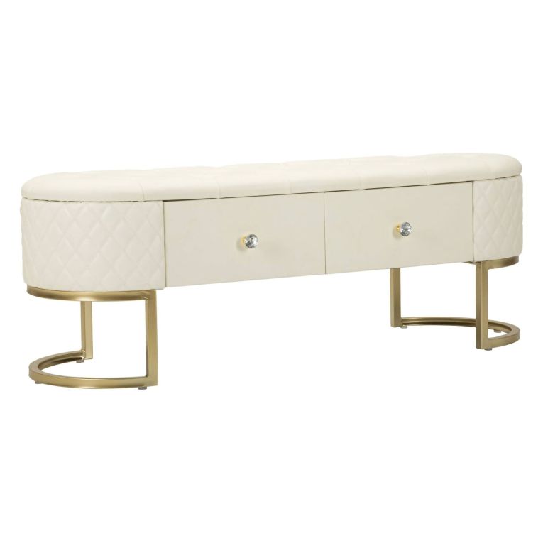 Panca shabby bianca e oro 120x40x43h cm - Golfo