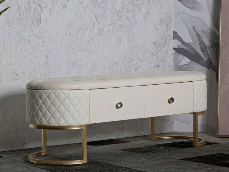 Panca shabby bianca e oro 120x40x43h cm - Golfo