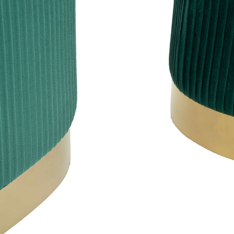 Panca Verde oro con due Sgabelli, Panca Contenitore Materiale Struttura in Metallo 80x37x42h cm, Colore Seduta Verde - Soroti