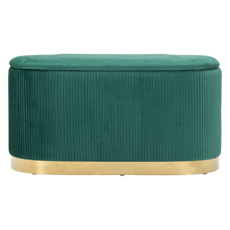 Panca Verde oro con due Sgabelli, Panca Contenitore Materiale Struttura in Metallo 80x37x42h cm, Colore Seduta Verde - Soroti