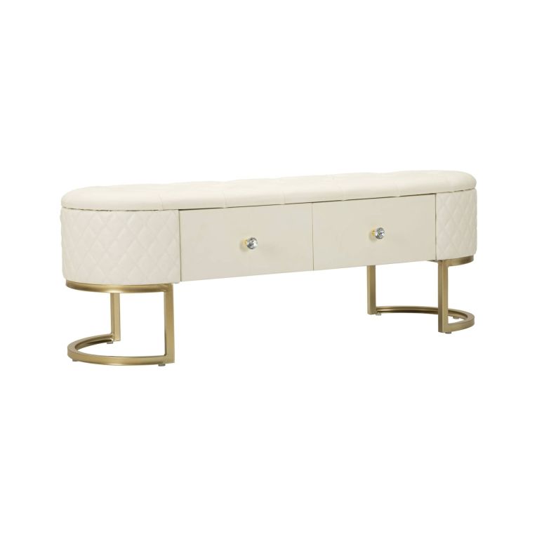 Panca Xingu, Panchina multiuso, Seduta per ospiti, Cassapanca multifunzione, 120x40 h43 cm, Bianco e Oro
