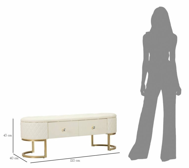 Panca Xingu, Panchina multiuso, Seduta per ospiti, Cassapanca multifunzione, 120x40 h43 cm, Bianco e Oro