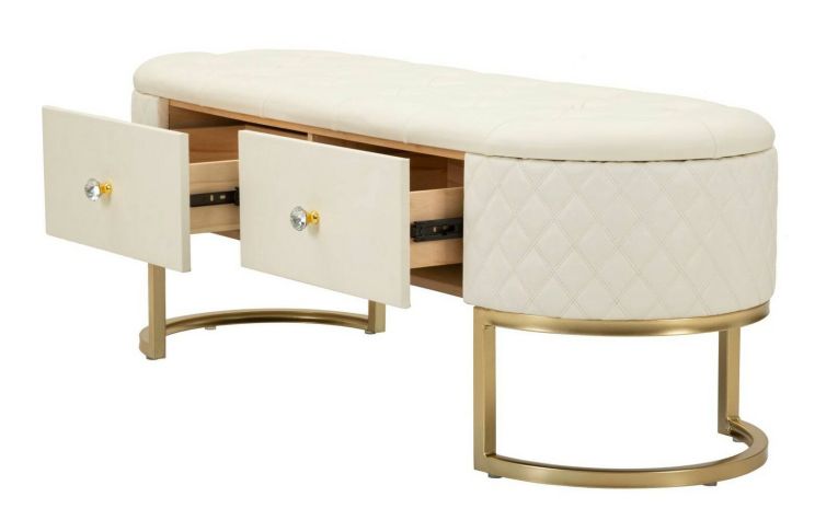 Panca Xingu, Panchina multiuso, Seduta per ospiti, Cassapanca multifunzione, 120x40 h43 cm, Bianco e Oro