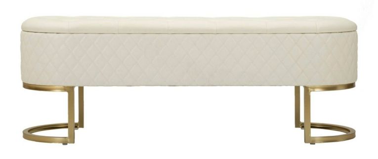 Panca Xingu, Panchina multiuso, Seduta per ospiti, Cassapanca multifunzione, 120x40 h43 cm, Bianco e Oro