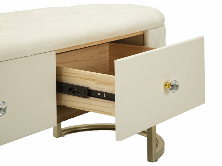 Panca Xingu, Panchina multiuso, Seduta per ospiti, Cassapanca multifunzione, 120x40 h43 cm, Bianco e Oro