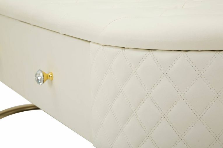 Panca Xingu, Panchina multiuso, Seduta per ospiti, Cassapanca multifunzione, 120x40 h43 cm, Bianco e Oro
