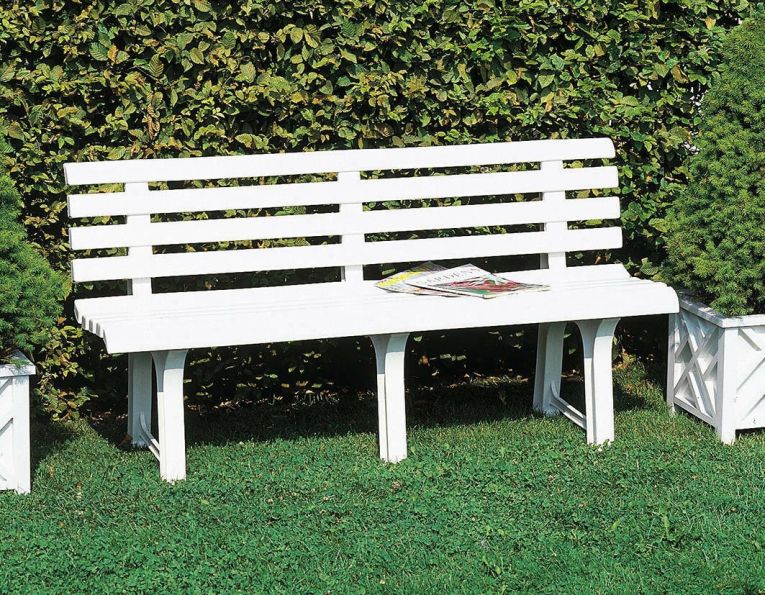 Panchina da esterno Pomezia, Panca monoblocco da giardino, Panchina outdoor, 100% Made in Italy, 145x49h74 cm, Bianco