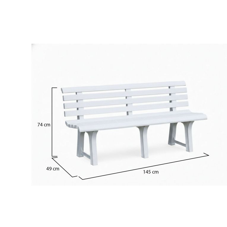 Panchina da esterno Pomezia, Panca monoblocco da giardino, Panchina outdoor, 100% Made in Italy, 145x49h74 cm, Bianco