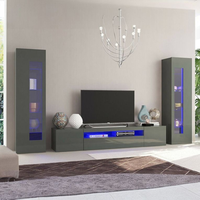Parete attrezzata 10 ripiani 290cm antracite lucida - Aslhey