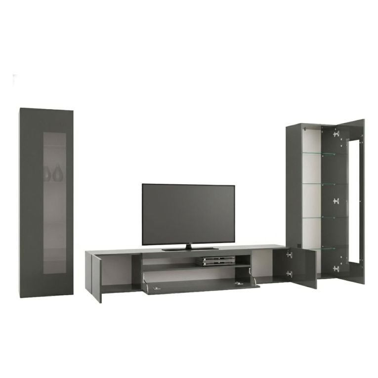 Parete attrezzata 10 ripiani 290cm antracite lucida - Aslhey