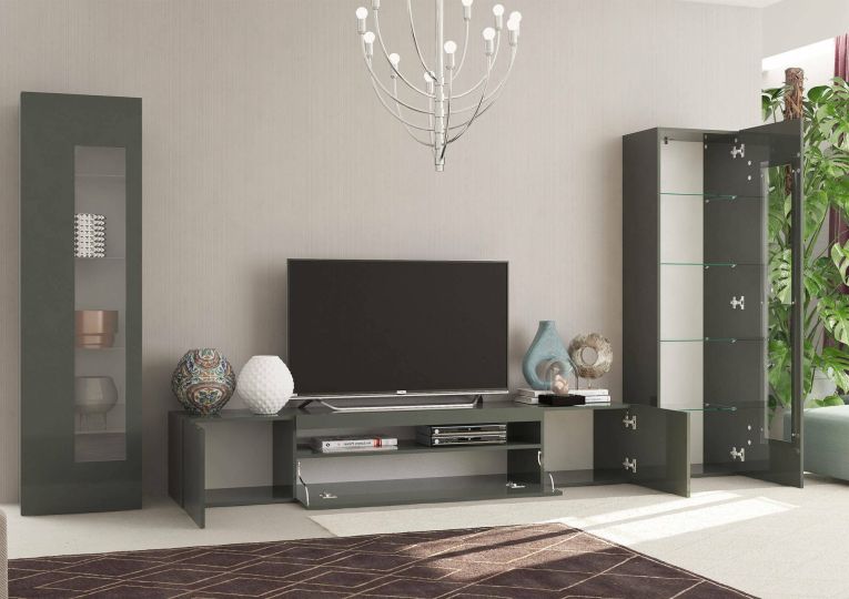 Parete attrezzata 10 ripiani 290cm antracite lucida - Aslhey