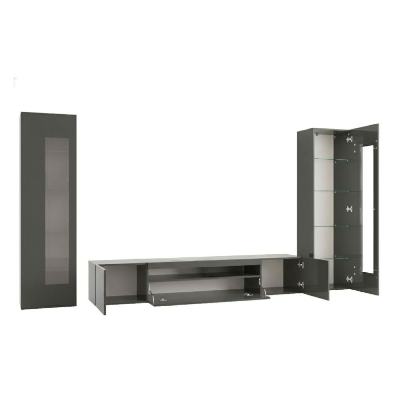 Parete attrezzata 10 ripiani 290cm antracite lucida - Aslhey