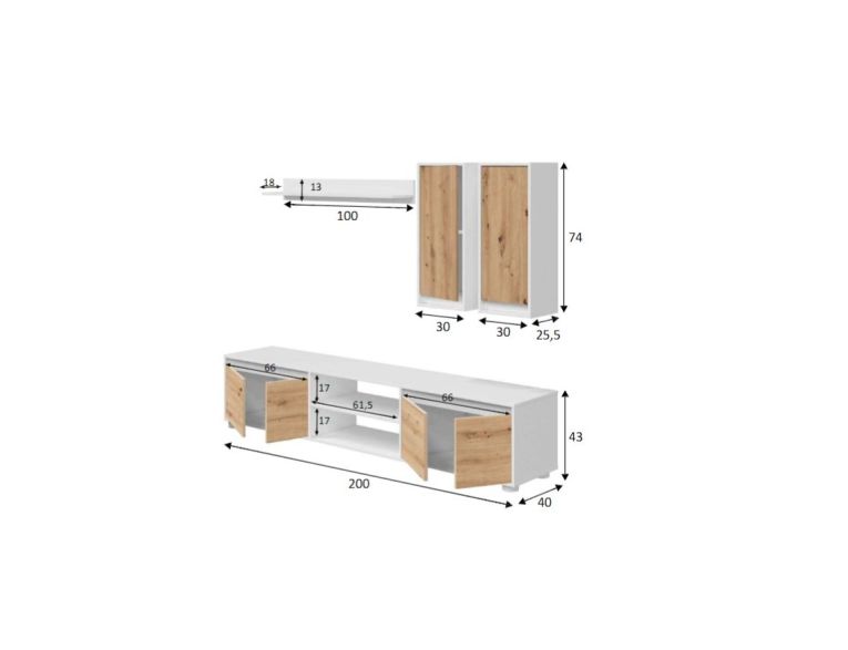 Parete attrezzata 6 ante 200cm bianca e rovere - Astulo
