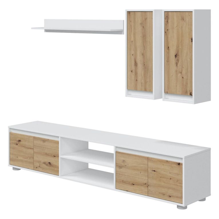 Parete attrezzata 6 ante 200cm bianca e rovere - Astulo