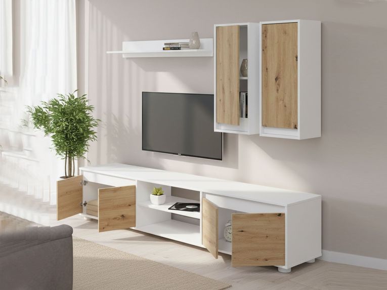 Parete attrezzata 6 ante 200cm bianca e rovere - Astulo