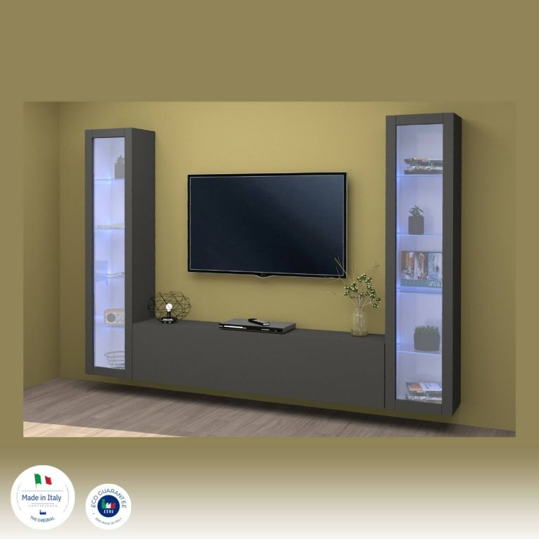 Parete attrezzata 9 ripiani 260cm antracite - Leda