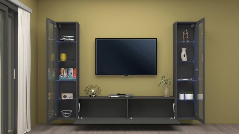 Parete attrezzata 9 ripiani 260cm antracite - Leda