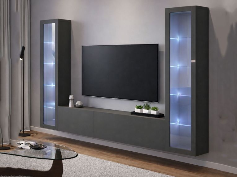 Parete attrezzata 9 ripiani 260cm antracite - Leda