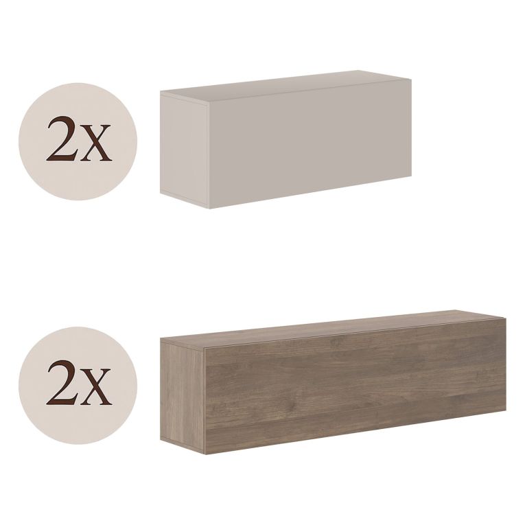 Parete Attrezzata Beige Marrone Noce 4 Ripiani Modulabile, Apertura Battente - Suisio