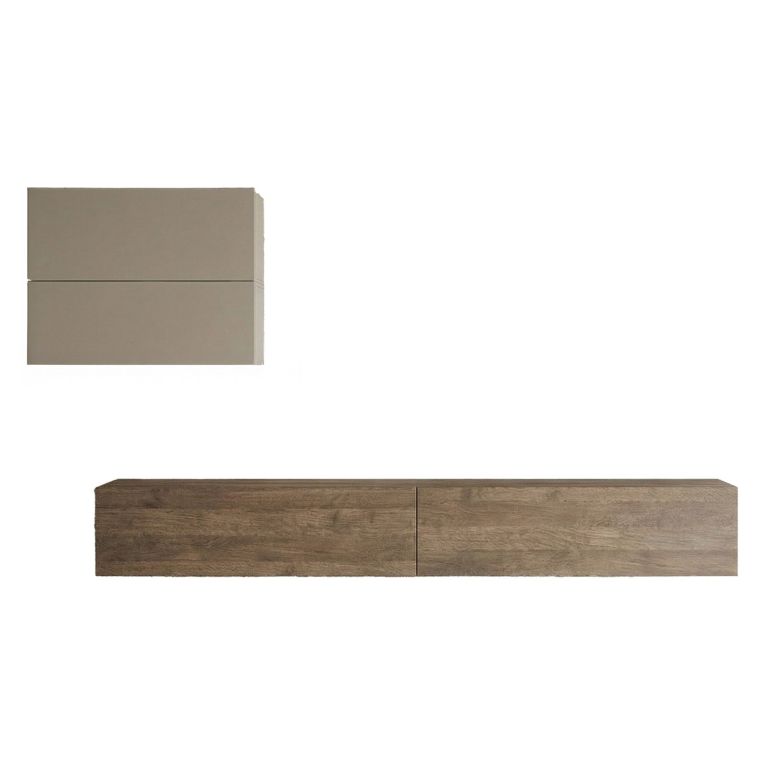 Parete Attrezzata Beige Marrone Noce 4 Ripiani Modulabile, Apertura Battente - Suisio