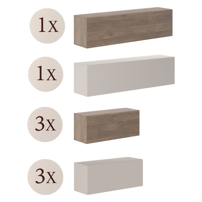 Parete Attrezzata Beige Marrone Noce 8 Ripiani Modulabile, Apertura Battente - Hadara