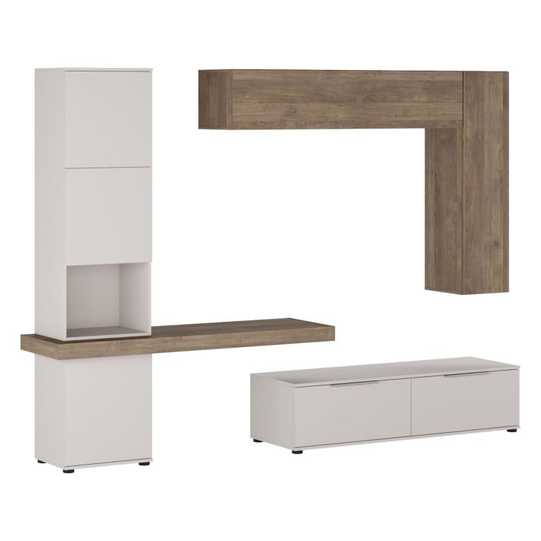 Parete Attrezzata Beige Marrone Noce Modulabile 2 Cassetti, 9 Ripiani - Riccia