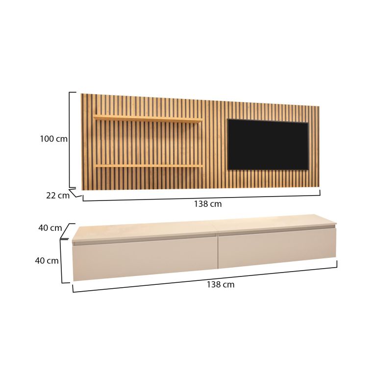 Parete Attrezzata Beige Marrone Rovere Modulabile Apertura Standard, set Componibile Made in Italy - Pollina