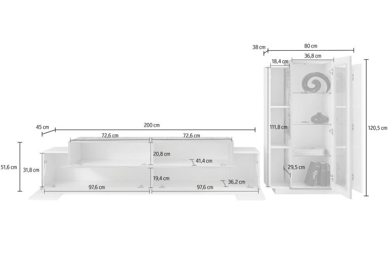 Parete Attrezzata Beige Modulabile 10 Ripiani 280x45x120.5h cm, Apertura a Ribalta, Battente - Lazzate