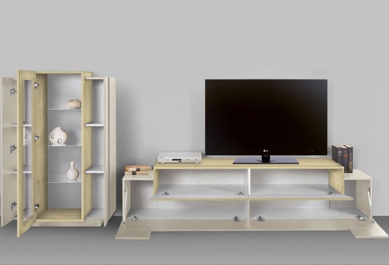 Parete Attrezzata Beige Modulabile 10 Ripiani 280x45x120.5h cm, Apertura a Ribalta, Battente - Lazzate