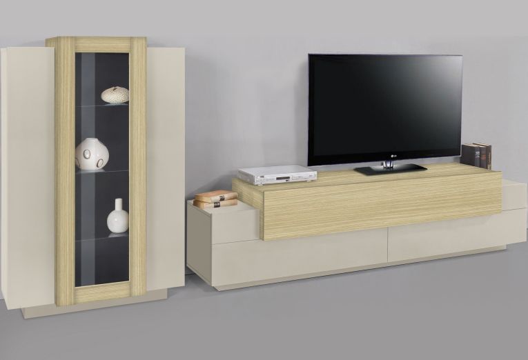 Parete Attrezzata Beige Modulabile 10 Ripiani 280x45x120.5h cm, Apertura a Ribalta, Battente - Lazzate