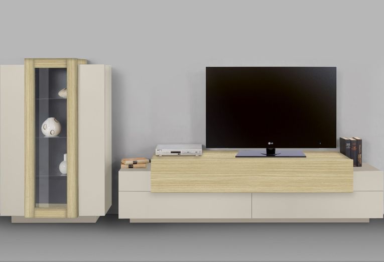 Parete Attrezzata Beige Modulabile 10 Ripiani 280x45x120.5h cm, Apertura a Ribalta, Battente - Lazzate