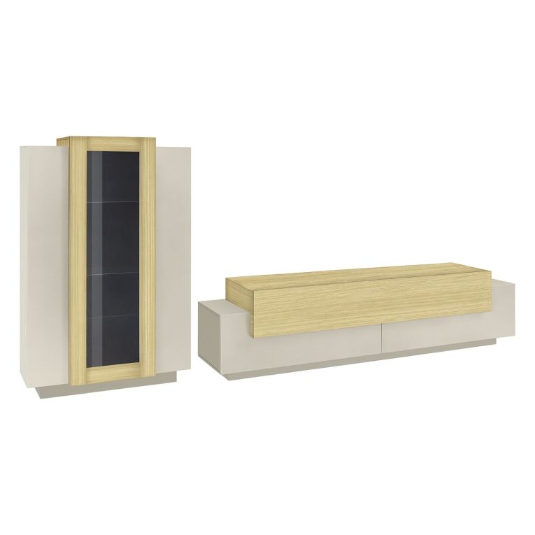Parete Attrezzata Beige Modulabile 10 Ripiani 280x45x120.5h cm, Apertura a Ribalta, Battente - Lazzate