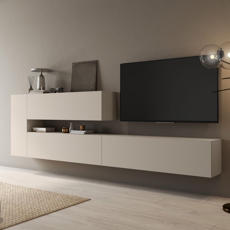 Parete Attrezzata Beige Modulabile 4 Ripiani, Apertura Battente - Gatafa