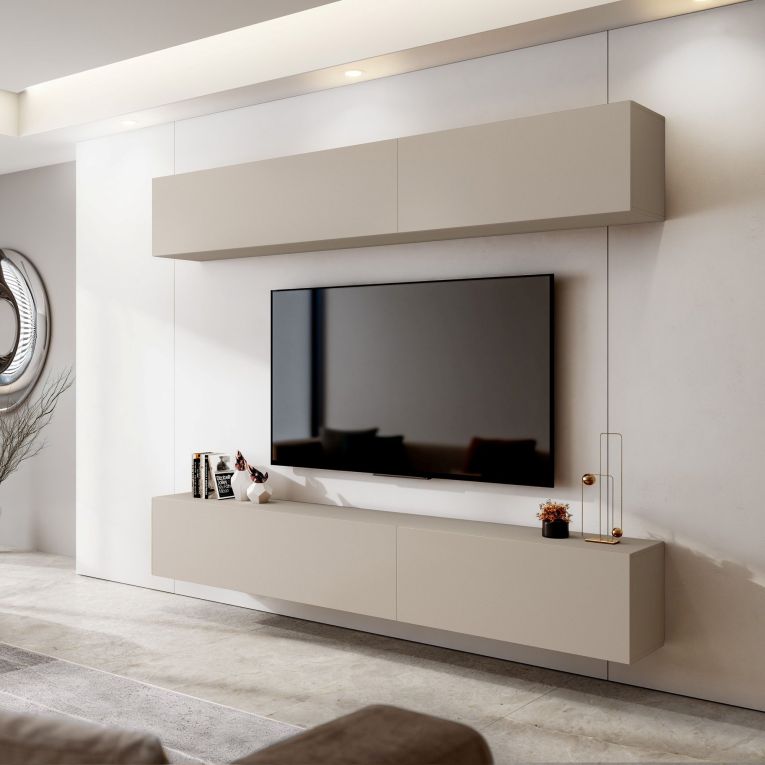 Parete Attrezzata Beige Modulabile 4 Ripiani, Apertura Battente - Suisio