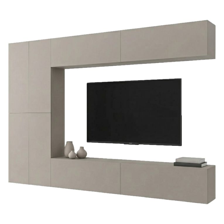 Parete Attrezzata Beige Modulabile 8 Ripiani, Apertura Battente - Gatira