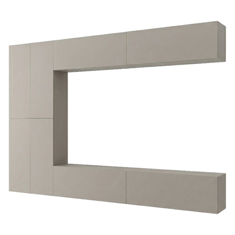 Parete Attrezzata Beige Modulabile 8 Ripiani, Apertura Battente - Gatira