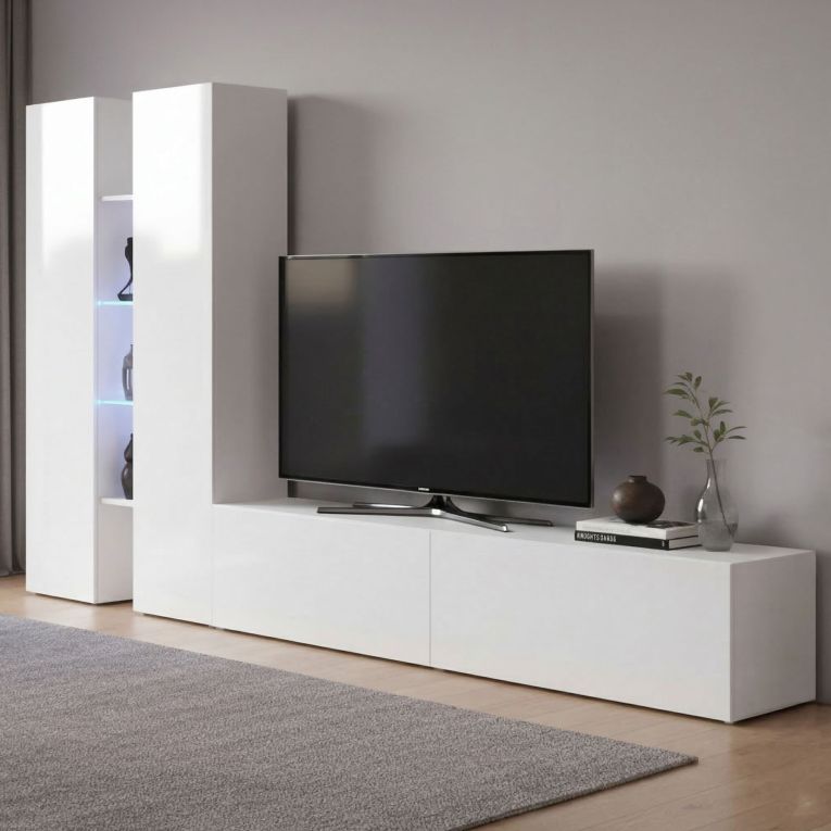 Parete Attrezzata Bianco 12 Ripiani Modulabile 280x30x180h cm, 12 Vani - Grado
