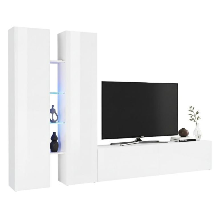 Parete Attrezzata Bianco 12 Ripiani Modulabile 280x30x180h cm, 12 Vani - Grado