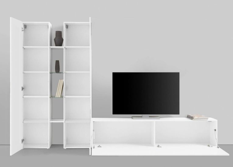 Parete Attrezzata Bianco 12 Ripiani Modulabile 280x30x180h cm, 12 Vani - Grado