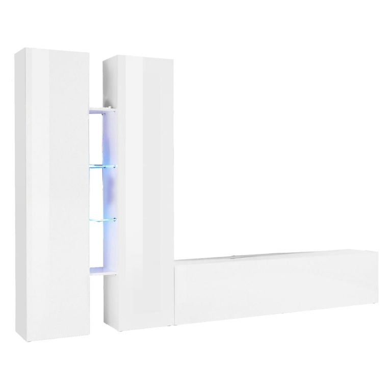 Parete Attrezzata Bianco 12 Ripiani Modulabile 280x30x180h cm, 12 Vani - Grado
