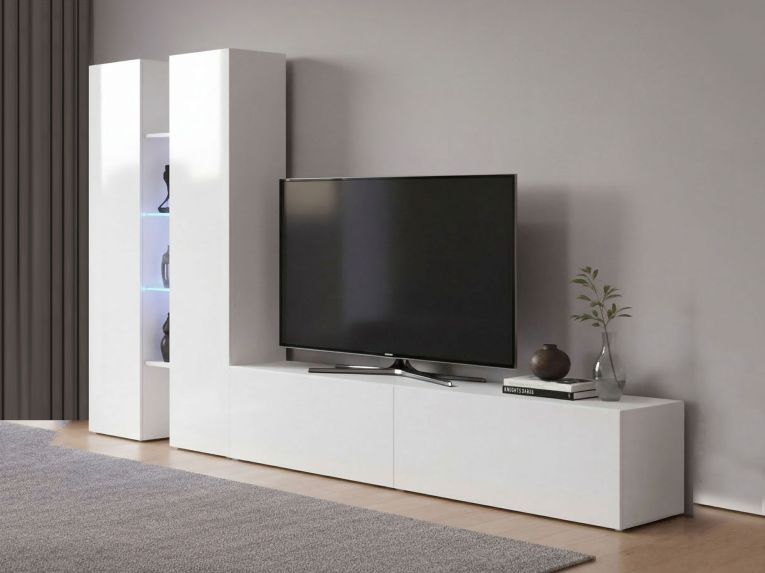 Parete Attrezzata Bianco 12 Ripiani Modulabile 280x30x180h cm, 12 Vani - Grado