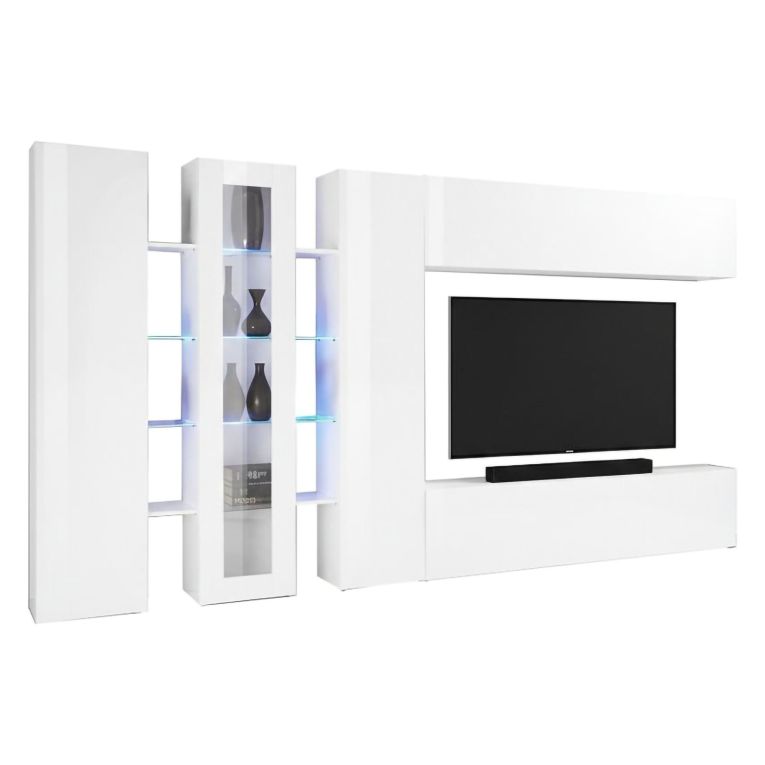 Parete Attrezzata Bianco 20 Ripiani Modulabile 320x30x180h cm, 19 Vani - Bellino