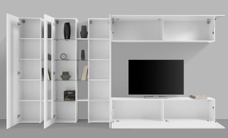 Parete Attrezzata Bianco 20 Ripiani Modulabile 320x30x180h cm, 19 Vani - Bellino