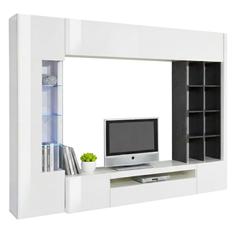 Parete Attrezzata Bianco 7 Ripiani Modulabile 290x40x192h cm, 16 Vani - Mazze